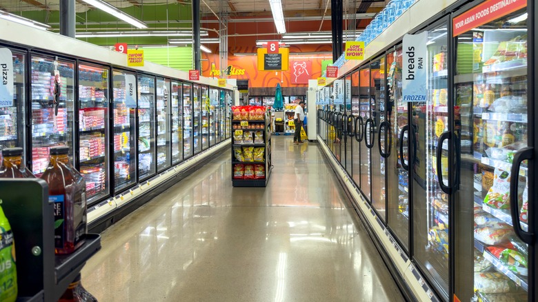 A grocery store freezer aisle