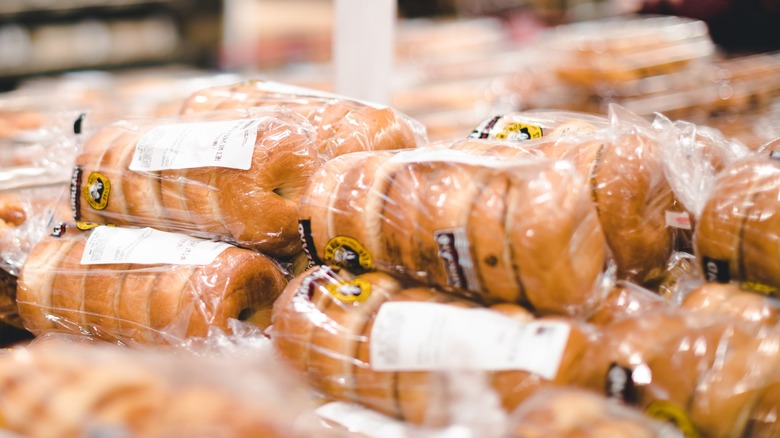 Bags of fresh bagels at Costco