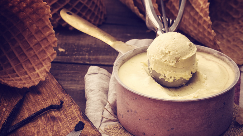 homemade vanilla ice cream in pot