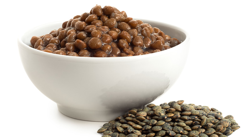 French green Puy lentils in bowl