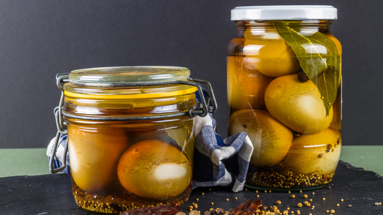 pickled eggs stored in jar