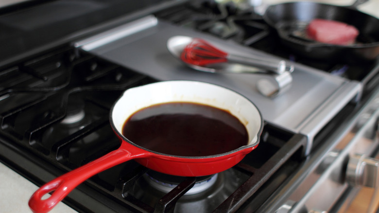 demi-glace cooking on stovetop