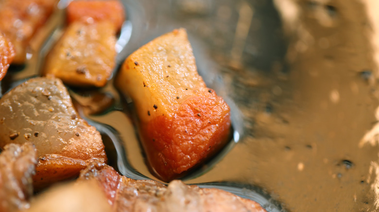 Frying guanciale 