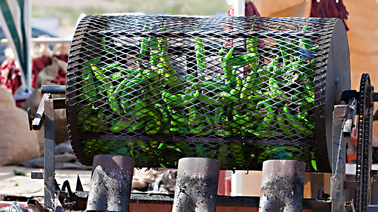 fire roasting green Hatch chiles