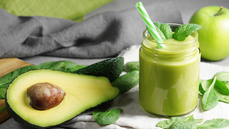 Green smoothie with an avocado.