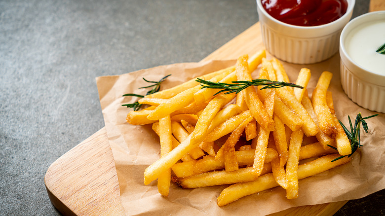 French fries and dipping cups