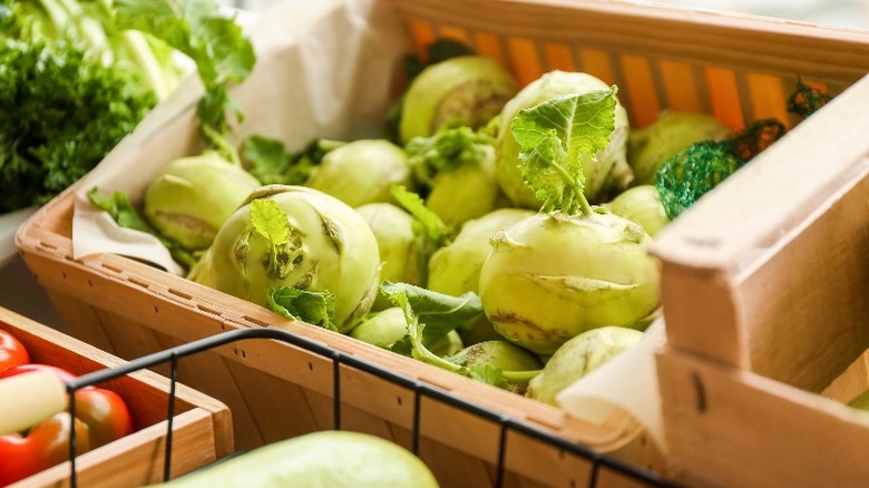 Kohlrabi in market basket