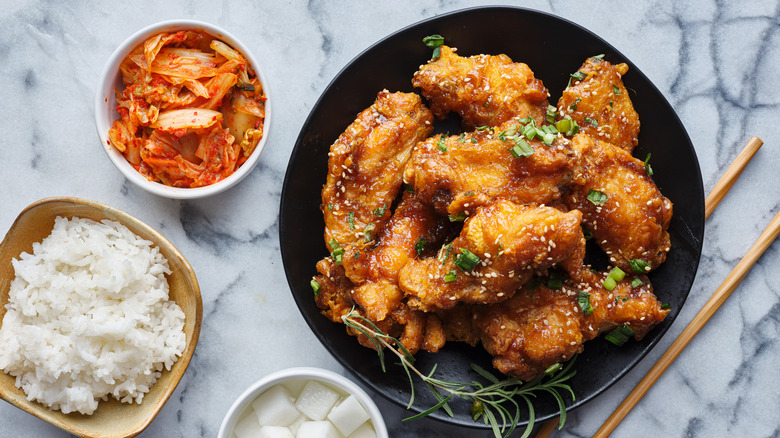 Korean fried chicken plated