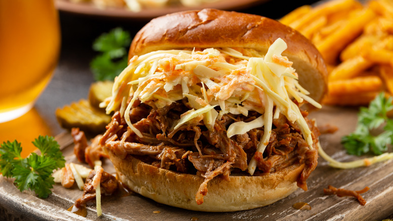 barbecue pork sandwich with coleslaw