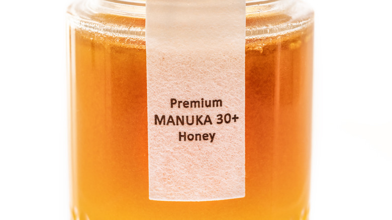 Close-up of Manuka honey label