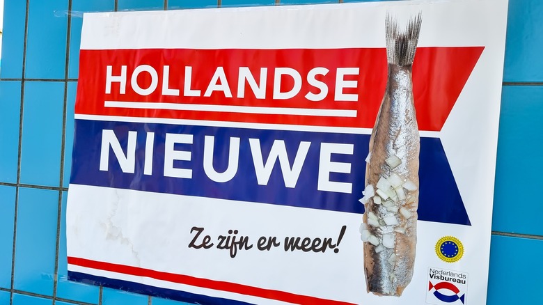 Sign advertising Holland Nieuwe fish