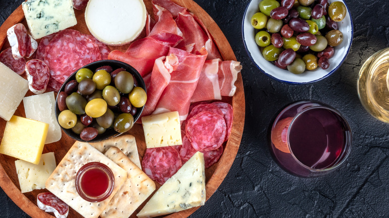 charcuterie board with olives