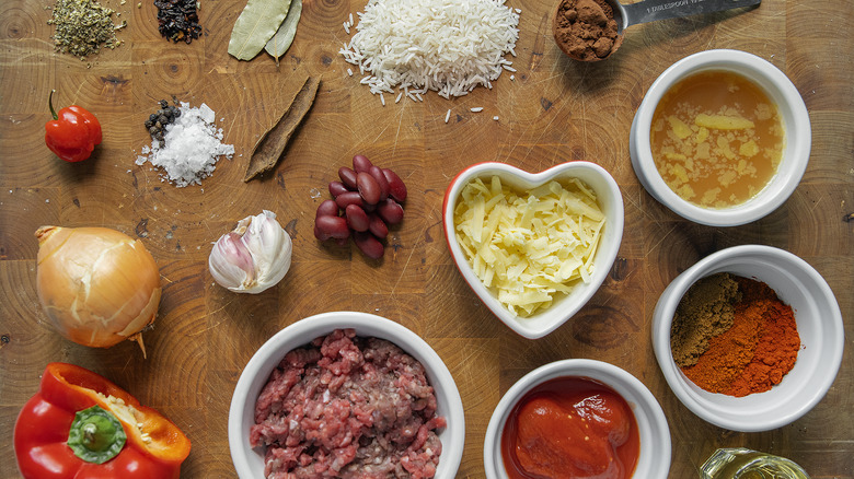 chili ingredients on a cutting board