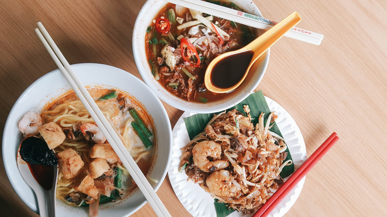 three different Singaporean noodles