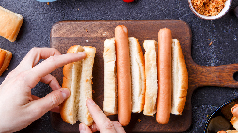 Preparing hot dog buns on board