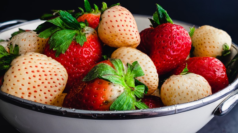 bowl of pineberries and strawberries