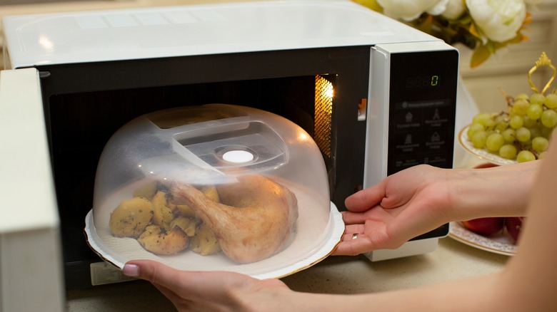 chicken dish going into microwave 