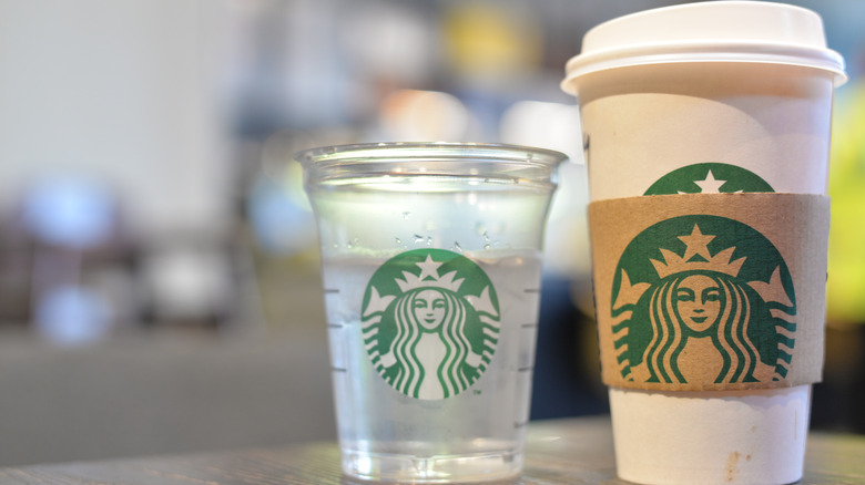 Starbucks water and cup