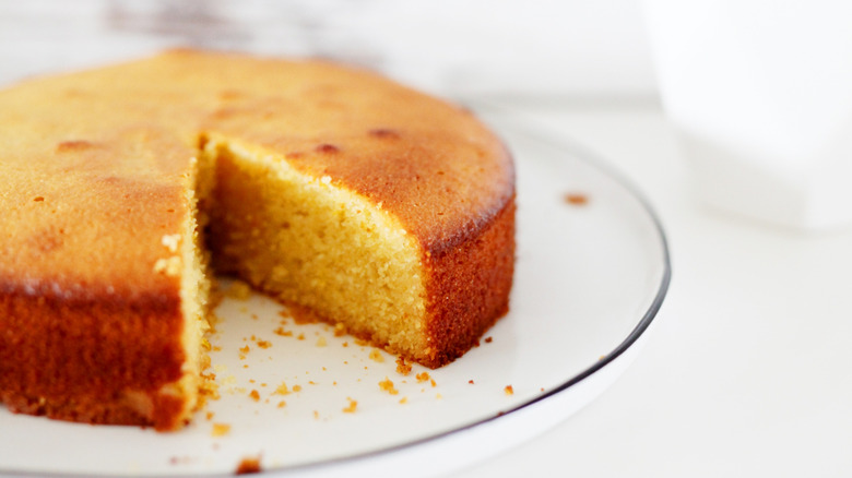 cake made with polenta with a slice cut out