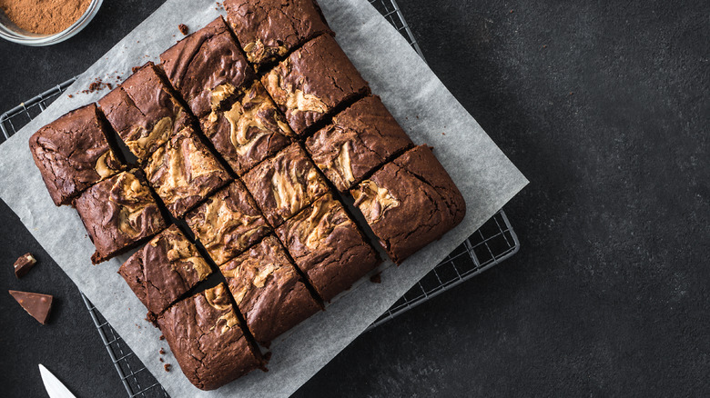 Freshly baked and cut brownies