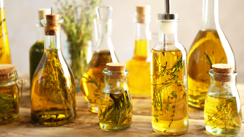 Bottles of infused olive oil