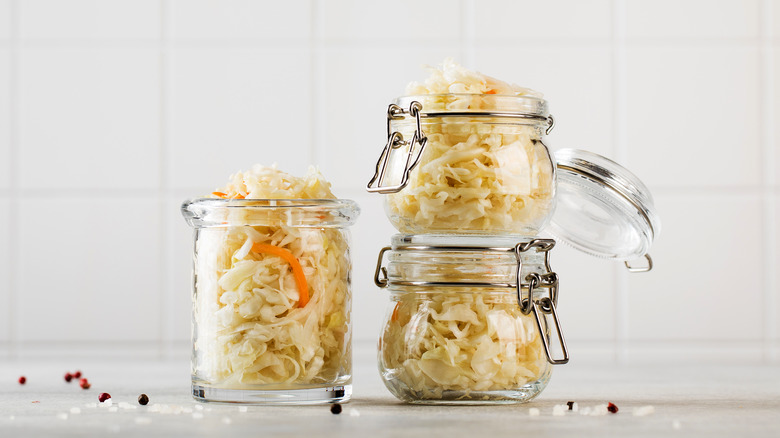 Jars of homemade sauerkraut