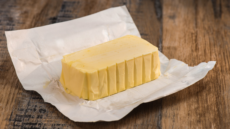 Unwrapped block of butter