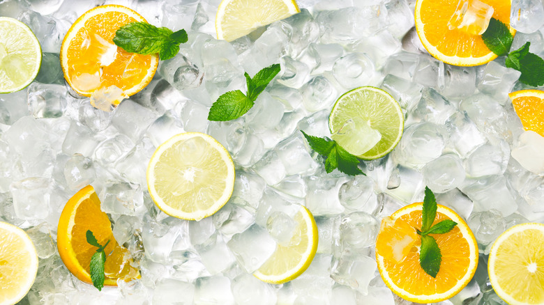 Citrus fruits on ice