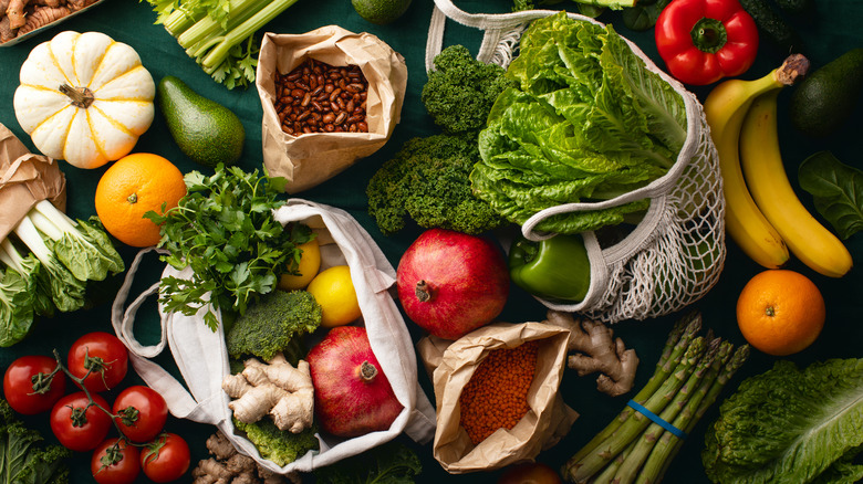 whole fruits and vegetables in bags