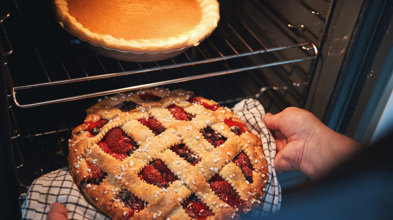 pie coming out of oven