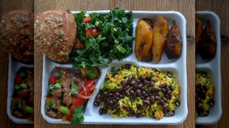 Tray of Brazilian school lunch