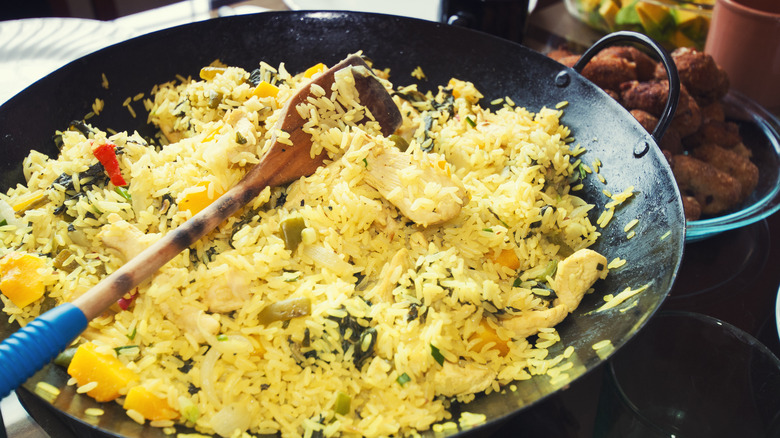 Cuban paella in skillet