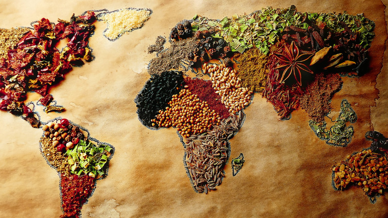 World map made from spices