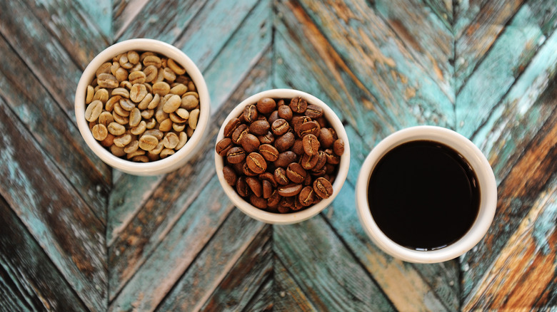 Raw, roasted, and brewed coffee