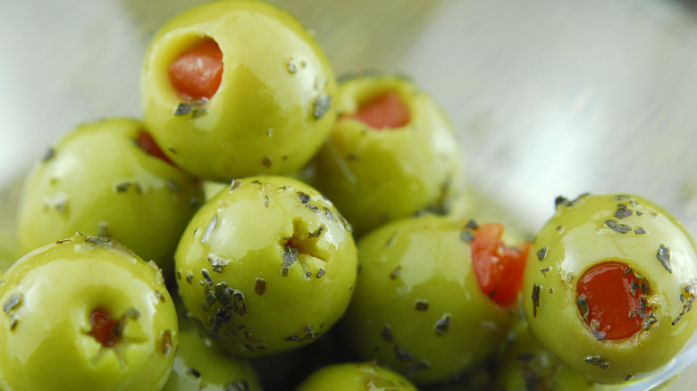 Pile of pimento stuffed olives