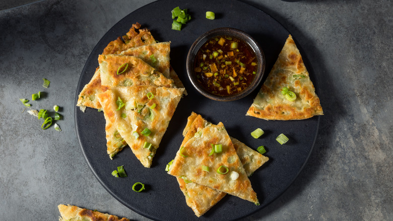 Scallion pancakes with dipping sauce