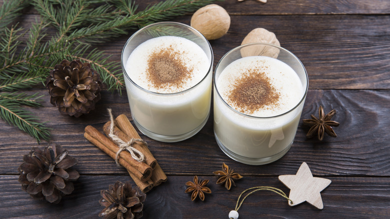 Two glasses of holiday eggnog