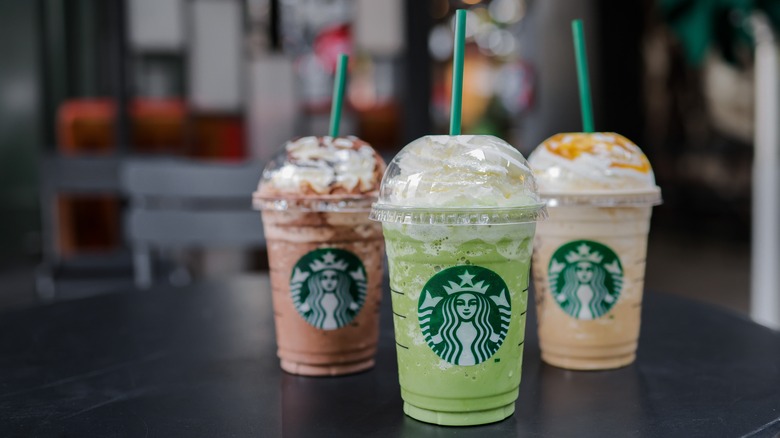Starbucks Frappuccinos on a table