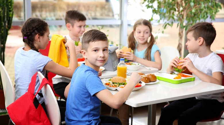 students in school cafeteria