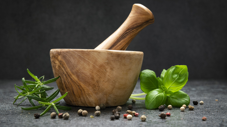 Wooden mortar and pestle 