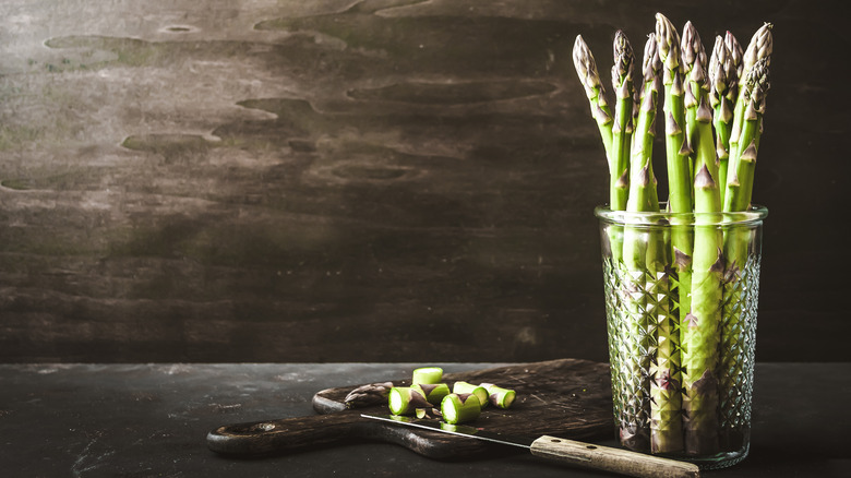 asparagus stored upright in jar