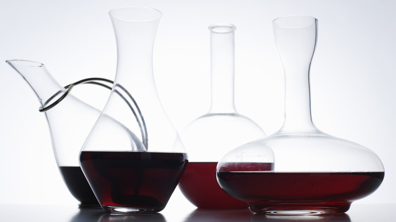 collection of wine decanters