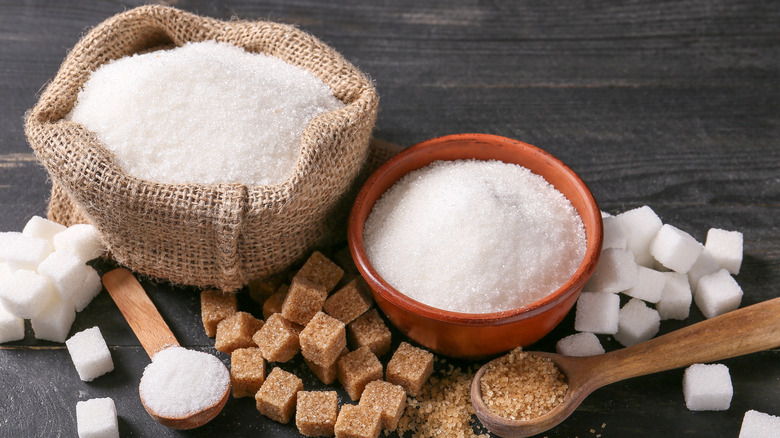 sugar sacks on table