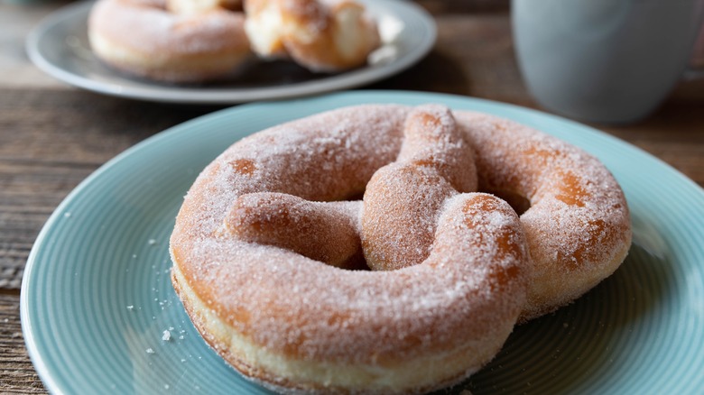 Sweet sugar topped pretzels.