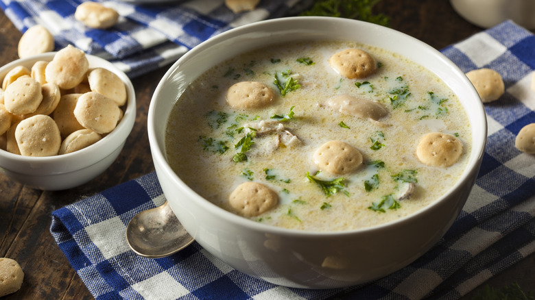 Oyster stew with oyster crackers