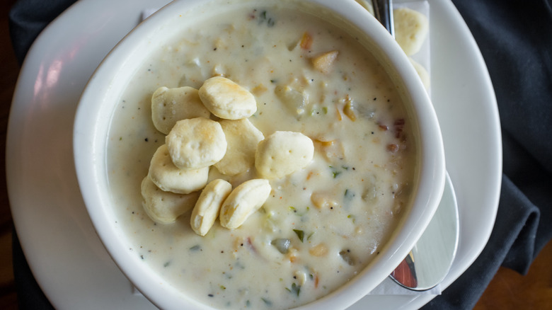 Oyster stew with crackers