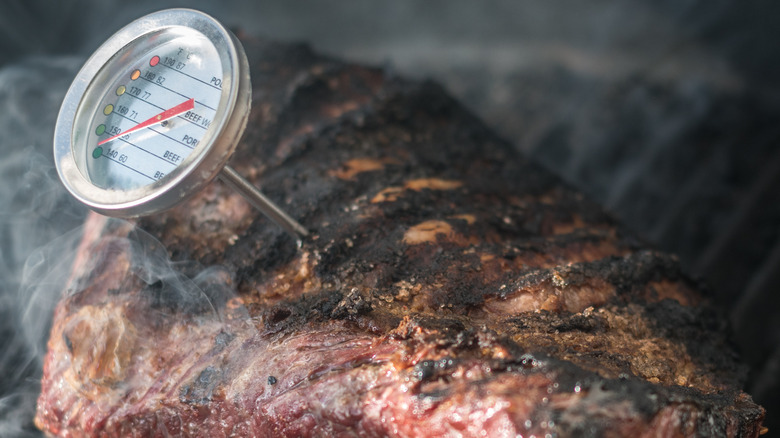 Meat thermometer in steak