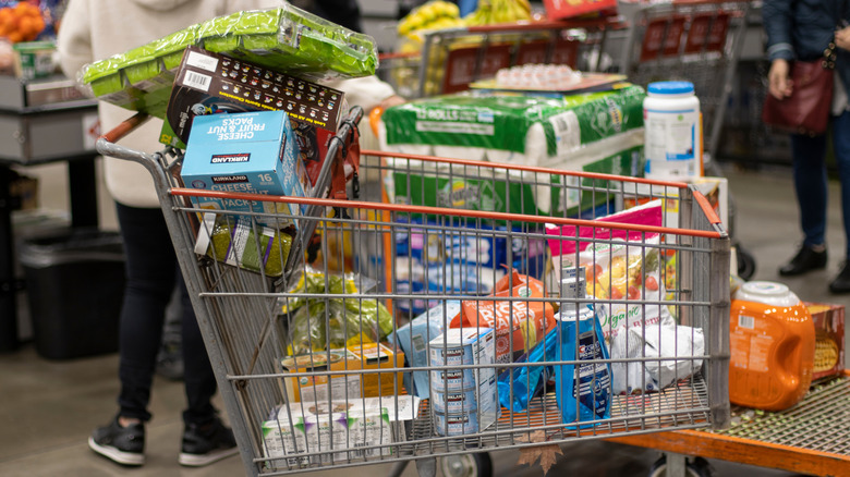 Costco cart filled with groceries