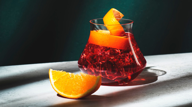 Sparkling Boulevardier cocktail citrus garnish