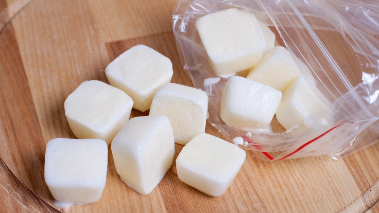 Frozen cubes of buttermilk